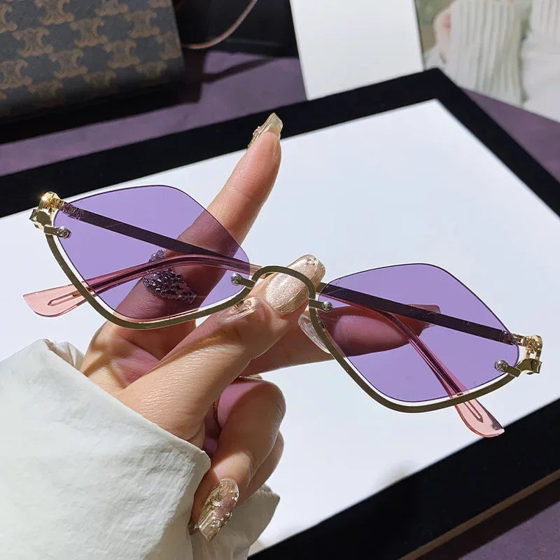 Diamond Shaped Half Frame Sunglasses - Metal Trendy Outdoor Eyewear for Men and Women - ZOOMNSTORE