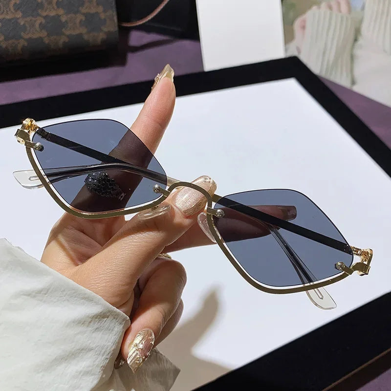 Diamond Shaped Half Frame Sunglasses - Metal Trendy Outdoor Eyewear for Men and Women - ZOOMNSTORE