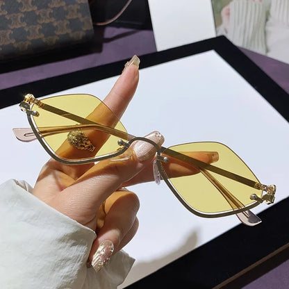Diamond Shaped Half Frame Sunglasses - Metal Trendy Outdoor Eyewear for Men and Women - ZOOMNSTORE