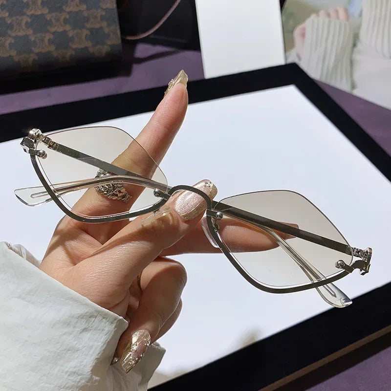 Diamond Shaped Half Frame Sunglasses - Metal Trendy Outdoor Eyewear for Men and Women - ZOOMNSTORE