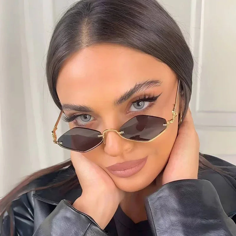 Diamond Shaped Half Frame Sunglasses - Metal Trendy Outdoor Eyewear for Men and Women - ZOOMNSTORE