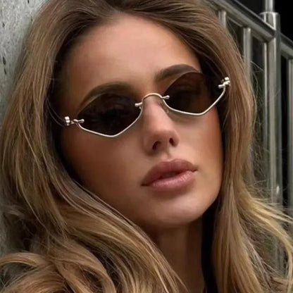 Diamond Shaped Half Frame Sunglasses - Metal Trendy Outdoor Eyewear for Men and Women - ZOOMNSTORE