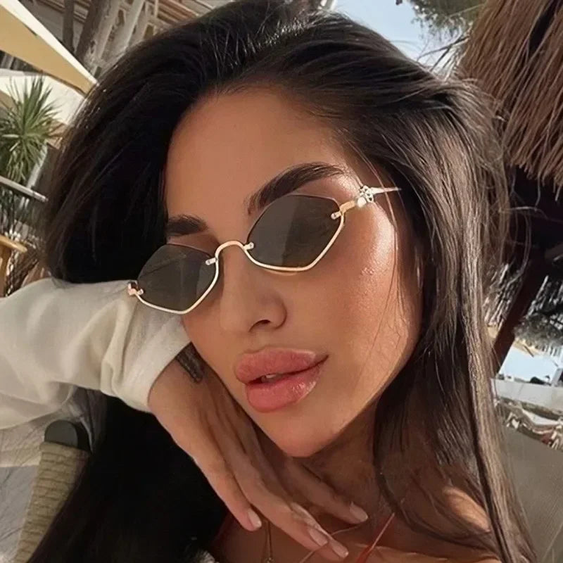Diamond Shaped Half Frame Sunglasses - Metal Trendy Outdoor Eyewear for Men and Women - ZOOMNSTORE