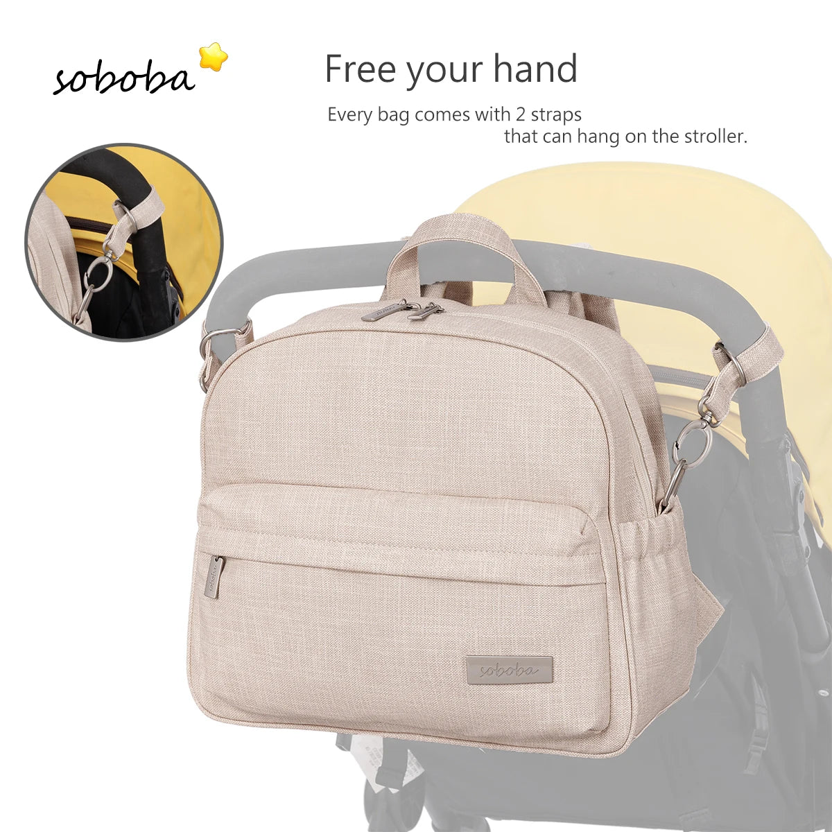 Soboba Stylish Diaper Backpack for Women Solid Fashion Waterproof Large Capacity Multi-funcional Nappy Changing Bag with 2 Strap - ZOOMNSTORE