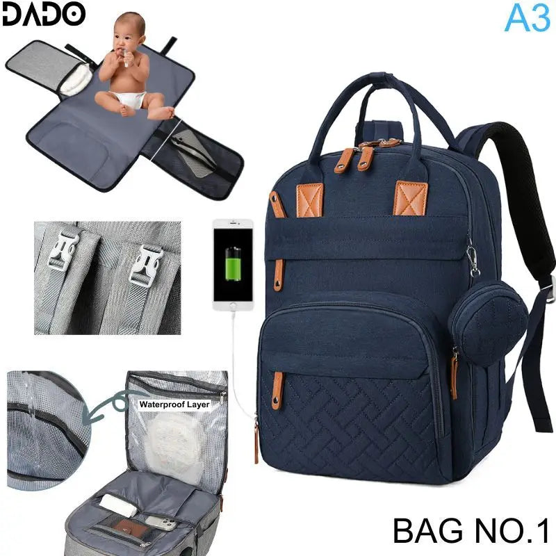 Diaper Bag Backpack Baby Essentials Travel Tote Multifunction Waterproof with Changing Station Pad Stroller Straps Big for Mommy - ZOOMNSTORE