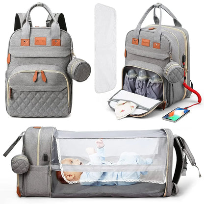 3 In 1 Diaper Bag Backpack Foldable Baby Bed Waterproof Travel Bag with USB Charge Diaper Bag Backpack with Changing Bed 3 types - ZOOMNSTORE