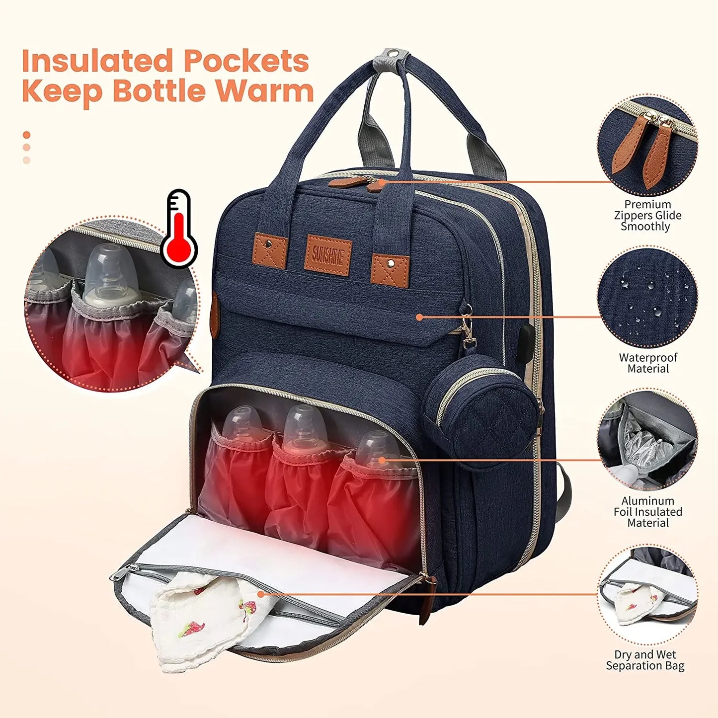 3 In 1 Diaper Bag Backpack Foldable Baby Bed Waterproof Travel Bag with USB Charge Diaper Bag Backpack with Changing Bed 3 types - ZOOMNSTORE