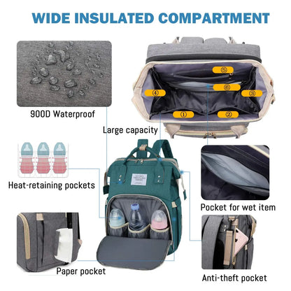 3 In 1 Diaper Bag Backpack Foldable Baby Bed Waterproof Travel Bag with USB Charge Diaper Bag Backpack with Changing Bed 3 types - ZOOMNSTORE