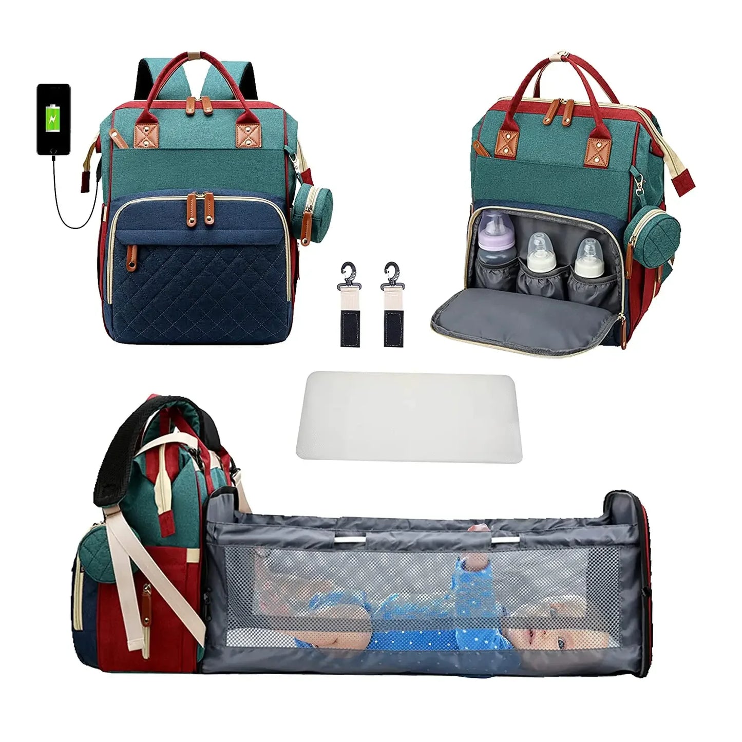 3 In 1 Diaper Bag Backpack Foldable Baby Bed Waterproof Travel Bag with USB Charge Diaper Bag Backpack with Changing Bed 3 types - ZOOMNSTORE