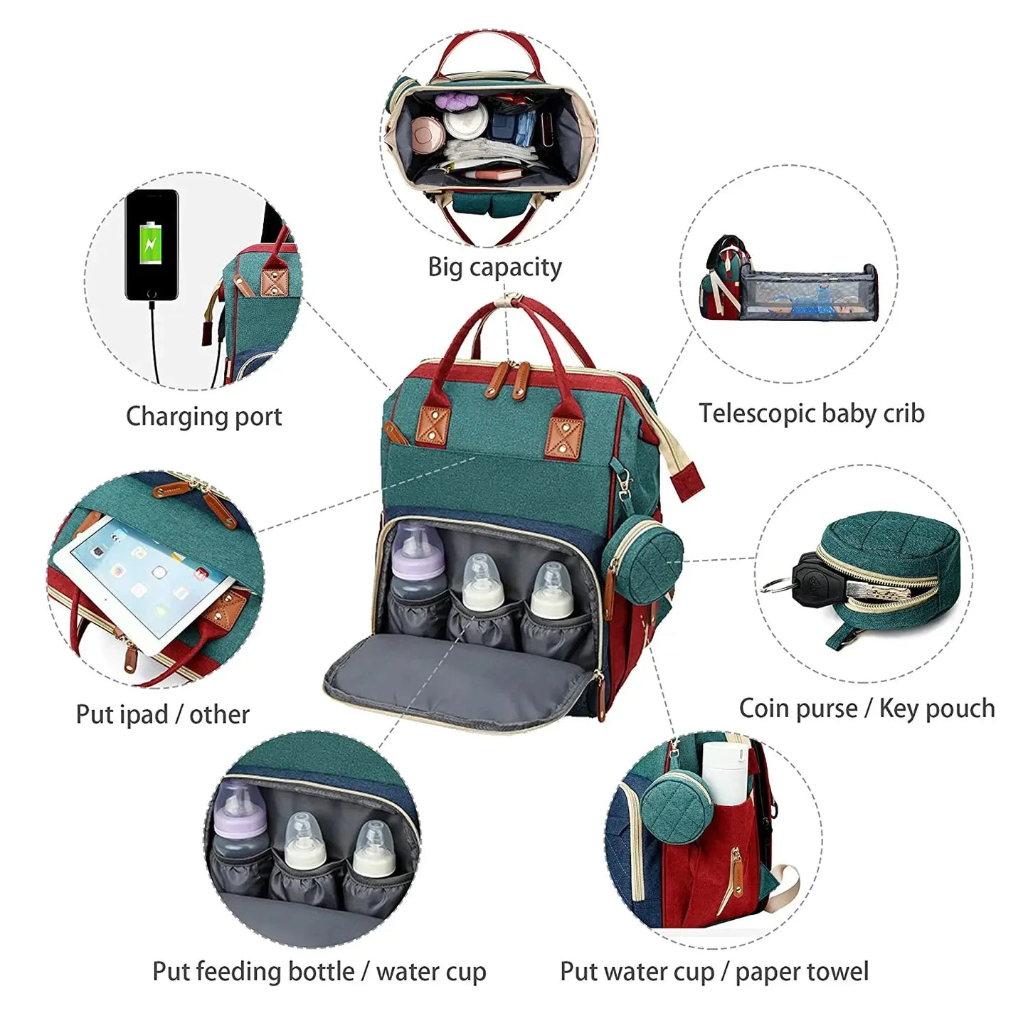 3 In 1 Diaper Bag Backpack Foldable Baby Bed Waterproof Travel Bag with USB Charge Diaper Bag Backpack with Changing Bed 3 types - ZOOMNSTORE