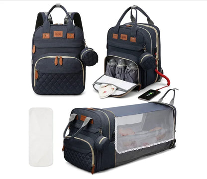 3 In 1 Diaper Bag Backpack Foldable Baby Bed Waterproof Travel Bag with USB Charge Diaper Bag Backpack with Changing Bed 3 types - ZOOMNSTORE