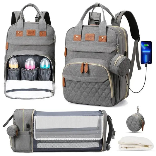 3 In 1 Diaper Bag Backpack Foldable Baby Bed Waterproof Travel Bag with USB Charge Diaper Bag Backpack with Changing Bed 3 types - ZOOMNSTORE