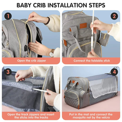3 In 1 Diaper Bag Backpack Foldable Baby Bed Waterproof Travel Bag with USB Charge Diaper Bag Backpack with Changing Bed 3 types - ZOOMNSTORE