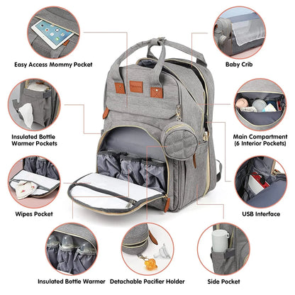 3 In 1 Diaper Bag Backpack Foldable Baby Bed Waterproof Travel Bag with USB Charge Diaper Bag Backpack with Changing Bed 3 types - ZOOMNSTORE