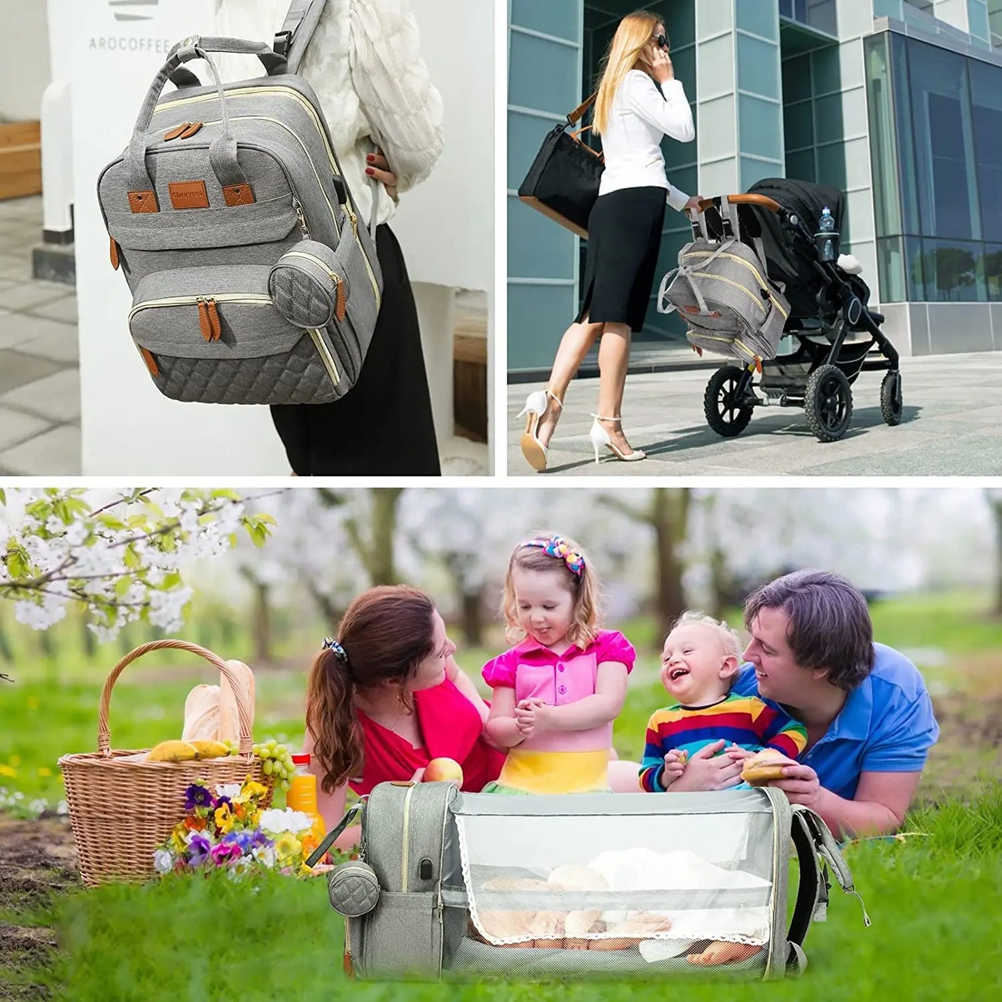 3 In 1 Diaper Bag Backpack Foldable Baby Bed Waterproof Travel Bag with USB Charge Diaper Bag Backpack with Changing Bed 3 types - ZOOMNSTORE