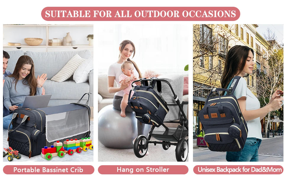 3 In 1 Diaper Bag Backpack Foldable Baby Bed Waterproof Travel Bag with USB Charge Diaper Bag Backpack with Changing Bed 3 types - ZOOMNSTORE