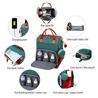 3 In 1 Diaper Bag Backpack Foldable Baby Bed Waterproof Travel Bag with USB Charge Diaper Bag Backpack with Changing Bed 3 types - ZOOMNSTORE