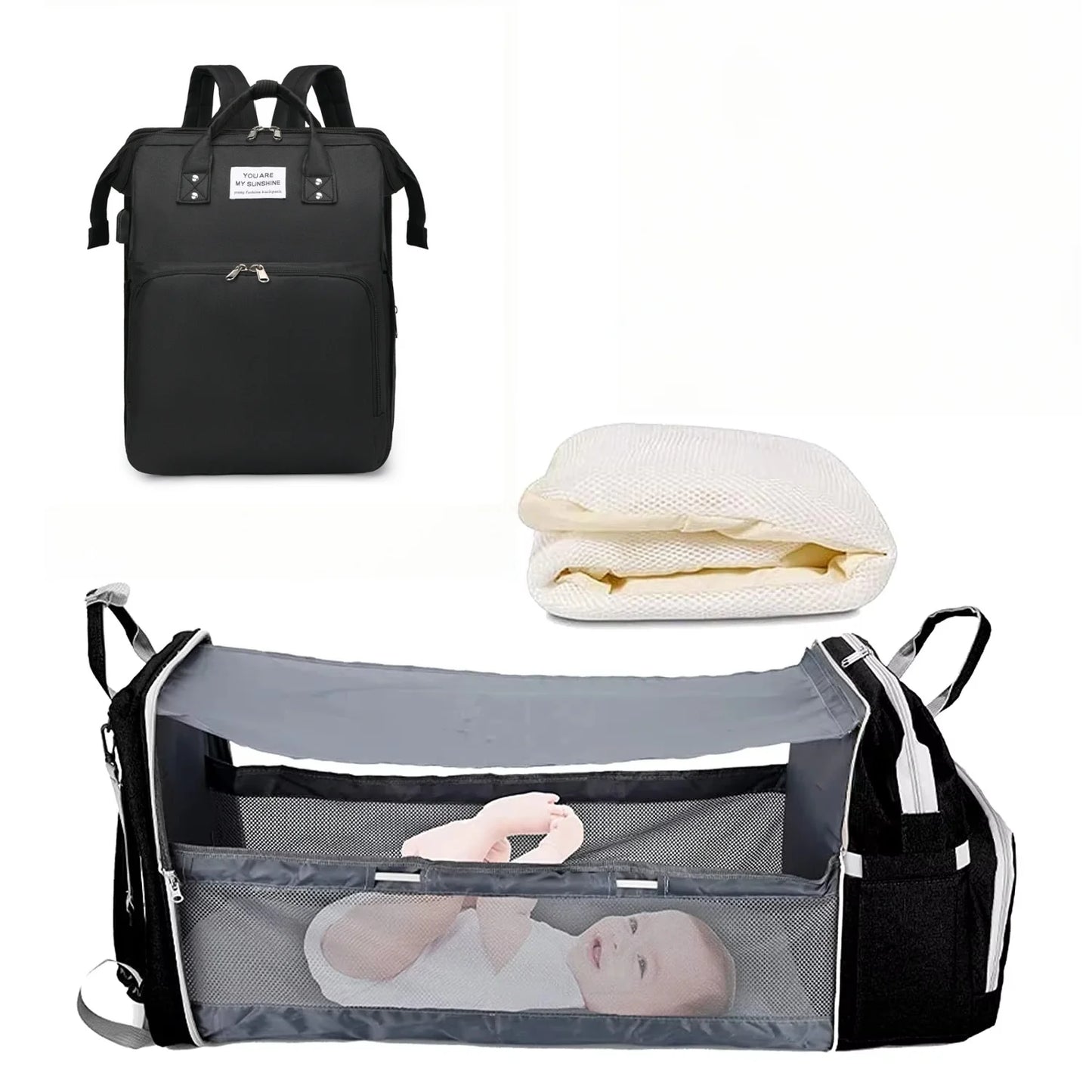 3 In 1 Diaper Bag Backpack Foldable Baby Bed Waterproof Travel Bag with USB Charge Diaper Bag Backpack with Changing Bed 3 types - ZOOMNSTORE