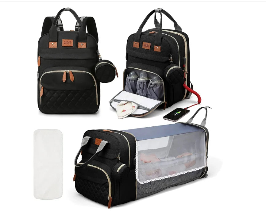 3 In 1 Diaper Bag Backpack Foldable Baby Bed Waterproof Travel Bag with USB Charge Diaper Bag Backpack with Changing Bed 3 types - ZOOMNSTORE