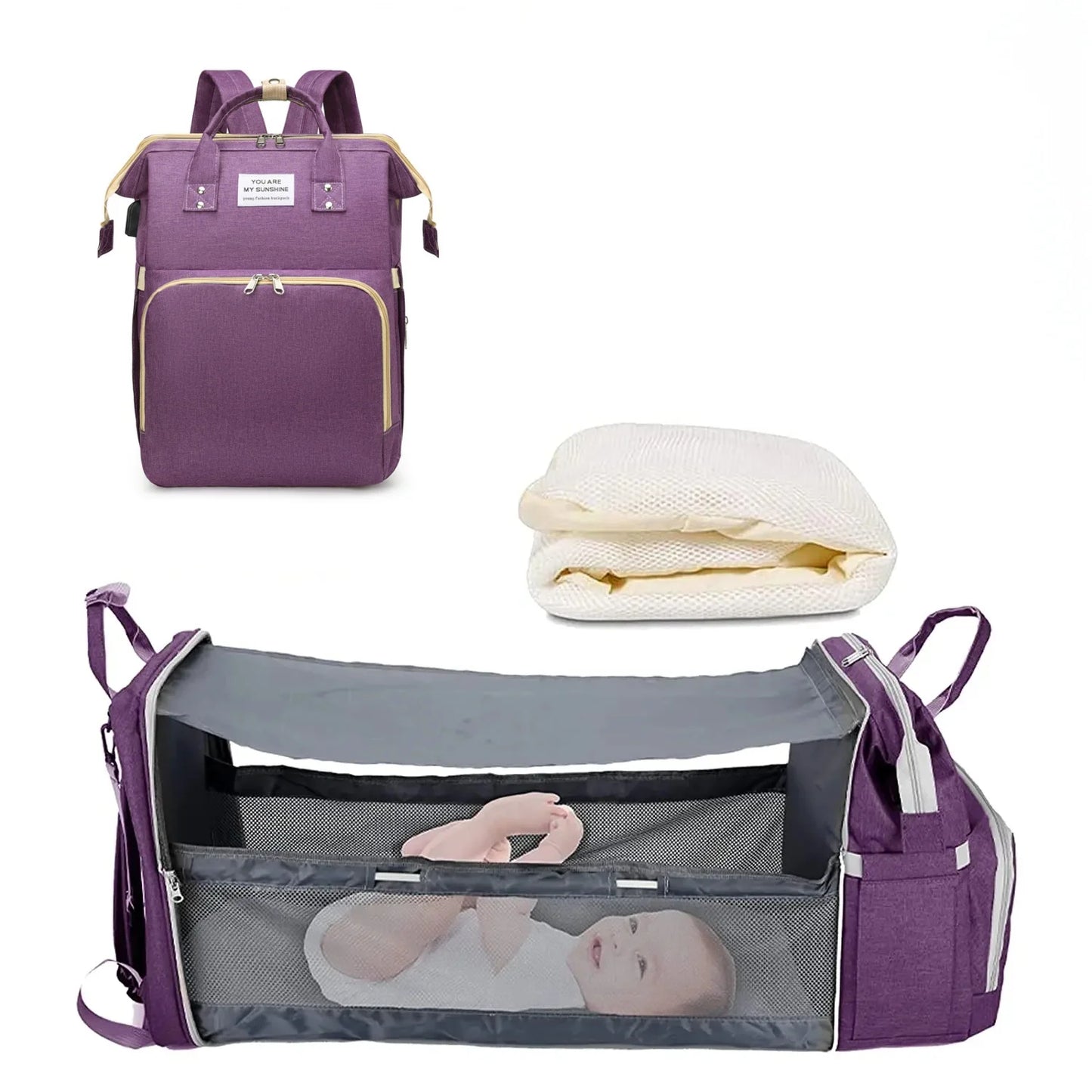 3 In 1 Diaper Bag Backpack Foldable Baby Bed Waterproof Travel Bag with USB Charge Diaper Bag Backpack with Changing Bed 3 types - ZOOMNSTORE