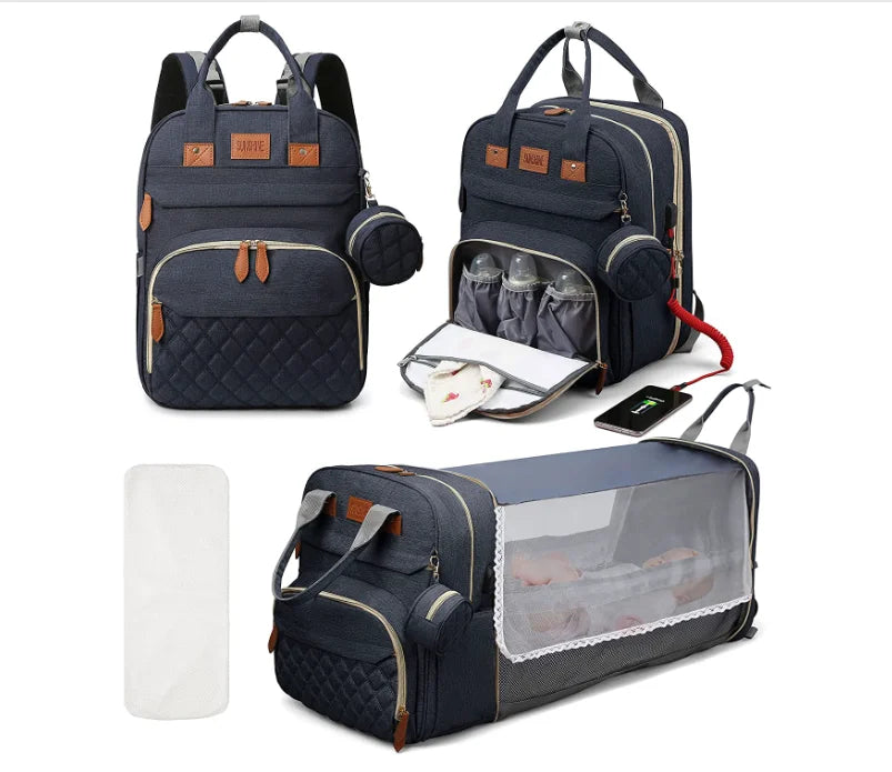 3 In 1 Diaper Bag Backpack Foldable Baby Bed Waterproof Travel Bag with USB Charge Diaper Bag Backpack with Changing Bed 3 types - ZOOMNSTORE