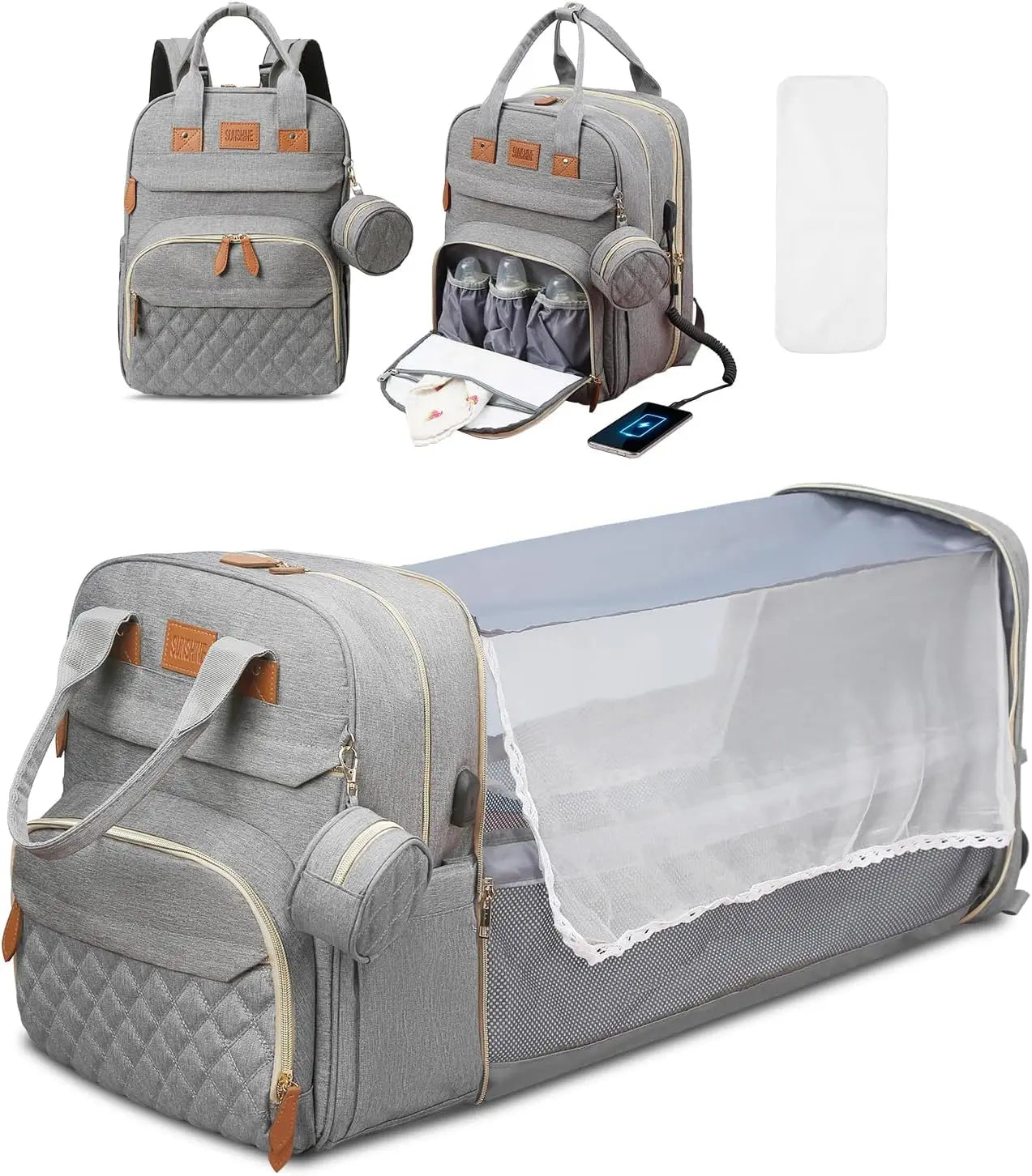 3 In 1 Diaper Bag Backpack Foldable Baby Bed Waterproof Travel Bag with USB Charge Diaper Bag Backpack with Changing Bed 3 types - ZOOMNSTORE