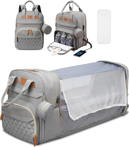3 In 1 Diaper Bag Backpack Foldable Baby Bed Waterproof Travel Bag with USB Charge Diaper Bag Backpack with Changing Bed 3 types - ZOOMNSTORE