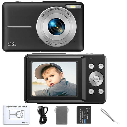 HD 1080P Compact Digital Camera - 44MP Rechargeable Camera with 16x Zoom for Kids  Beginners - ZOOMNSTORE