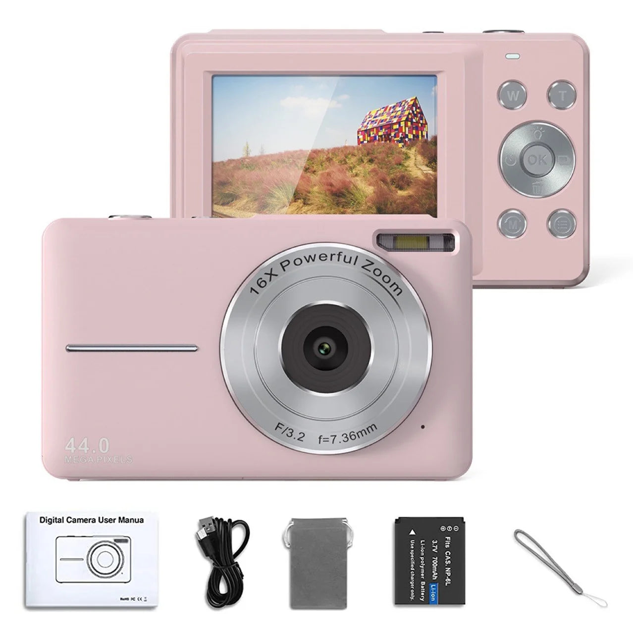 HD 1080P Compact Digital Camera - 44MP Rechargeable Camera with 16x Zoom for Kids  Beginners - ZOOMNSTORE