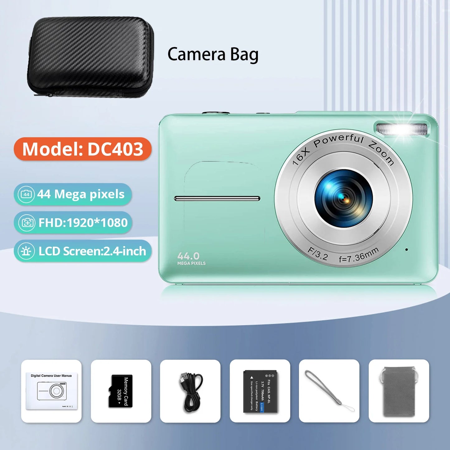 HD 1080P Compact Digital Camera - 44MP Rechargeable Camera with 16x Zoom for Kids  Beginners - ZOOMNSTORE