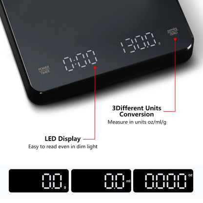 Digital Coffee Scale - Precision Espresso Timer | LED Display, ABS Material, Waterproof - ZOOMNSTORE