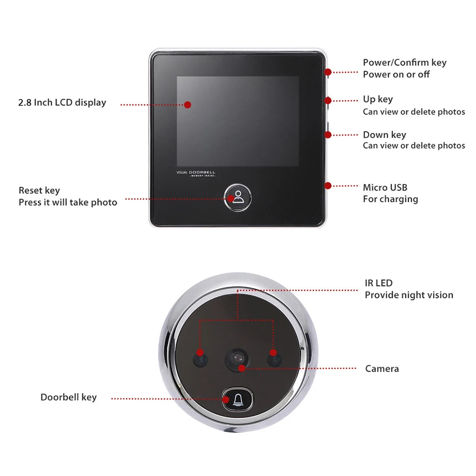 Digital Door Viewer - 2.8" LCD Screen Smart Peephole Camera with Night Vision & Recording - ZOOMNSTORE