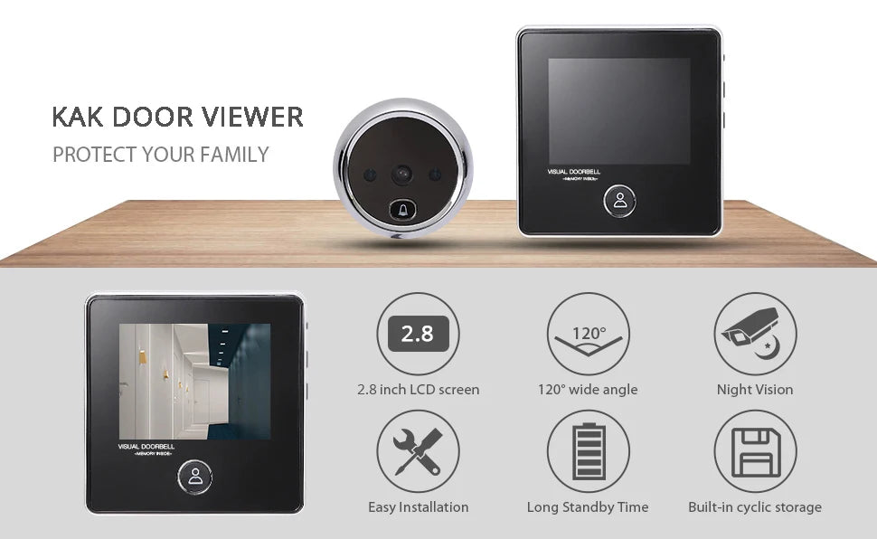 Digital Door Viewer - 2.8" LCD Screen Smart Peephole Camera with Night Vision & Recording - ZOOMNSTORE