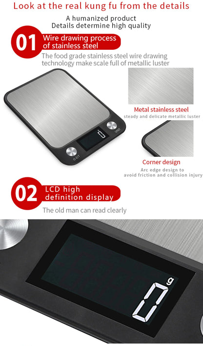 Digital Kitchen Scale - 15kg Stainless Steel Food Weighing Scale with LED Display - ZOOMNSTORE