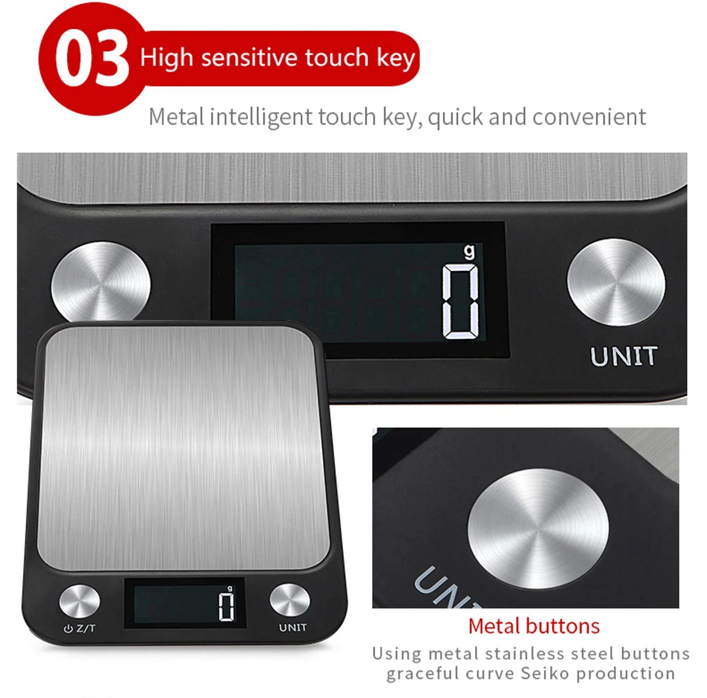 Digital Kitchen Scale - 15kg Stainless Steel Food Weighing Scale with LED Display - ZOOMNSTORE