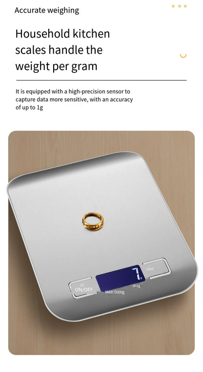 Digital Kitchen Scale - 5kg 1g High Precision Stainless Steel Food Scale LCD Display - ZOOMNSTORE