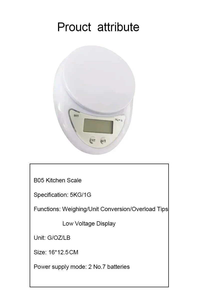 Digital Kitchen Scale - 5kg Portable Food Weight Balance with LED Display - ZOOMNSTORE