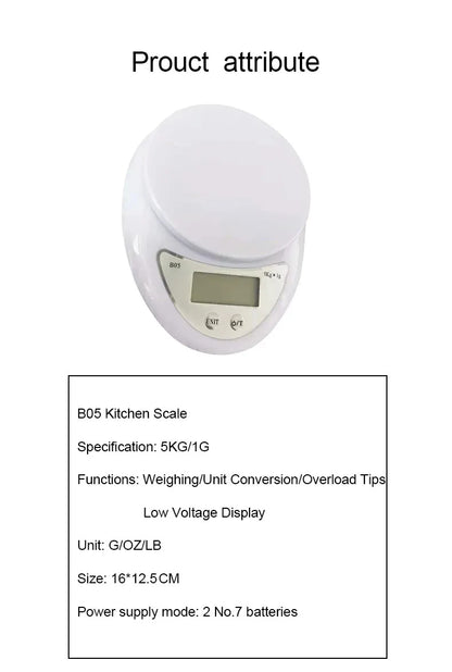 Digital Kitchen Scale - 5kg Portable Food Weight Balance with LED Display - ZOOMNSTORE