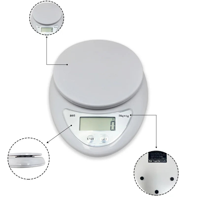 Digital Kitchen Scale - 5kg Portable Food Weight Balance with LED Display - ZOOMNSTORE