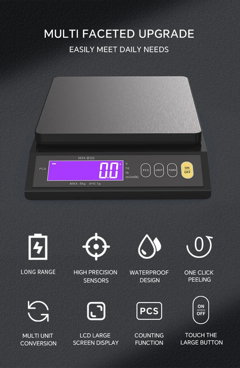 Digital Kitchen Scale – Waterproof Stainless Steel Precision Food Scale With LCD Display - ZOOMNSTORE