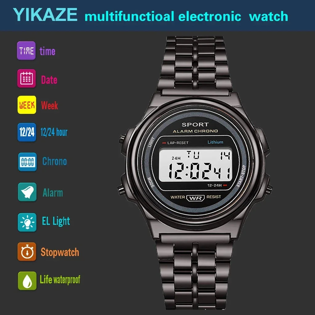 Digital Men's Watch - Stainless Steel Classic Business Waterproof Sports Wristwatch - ZOOMNSTORE