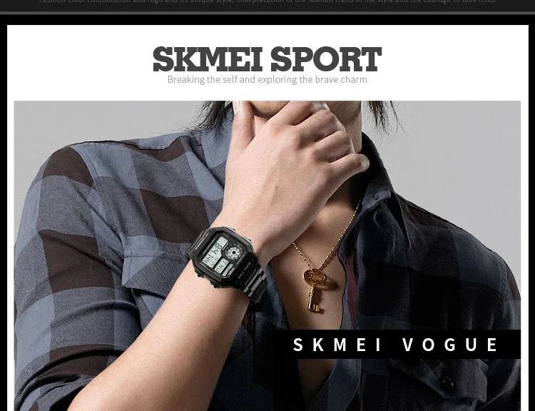 Digital Sport Watch - Men's Waterproof Stainless Steel Band Retro Chronograph Wristwatch - ZOOMNSTORE