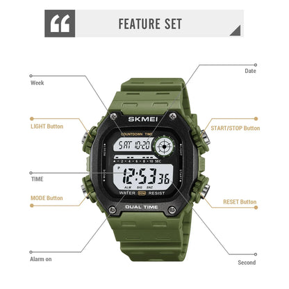 Digital Sport Watch - Waterproof Wristwatch With Countdown Timer & Alarm Function - ZOOMNSTORE