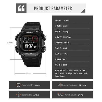 Digital Sport Watch - Waterproof Wristwatch With Countdown Timer & Alarm Function - ZOOMNSTORE