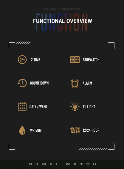 Digital Sport Watch - Waterproof Wristwatch With Countdown Timer & Alarm Function - ZOOMNSTORE