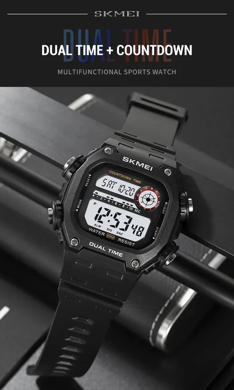 Digital Sport Watch - Waterproof Wristwatch With Countdown Timer & Alarm Function - ZOOMNSTORE