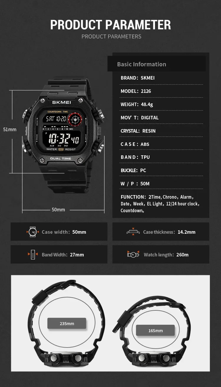 Digital Sport Watch - Waterproof Wristwatch With Countdown Timer & Alarm Function - ZOOMNSTORE