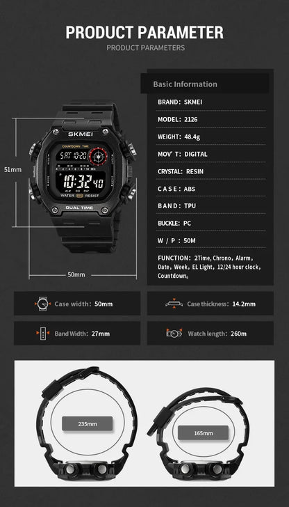 Digital Sport Watch - Waterproof Wristwatch With Countdown Timer & Alarm Function - ZOOMNSTORE