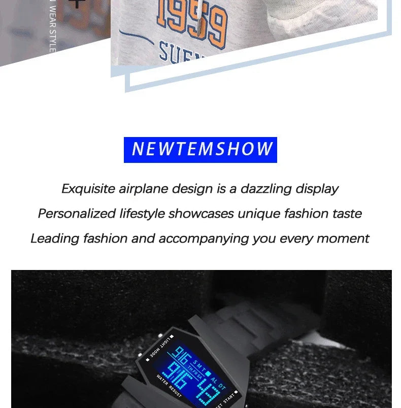 Digital Sports Watch - Multifunctional Fighter Jet Design With Alarm & Calendar - ZOOMNSTORE