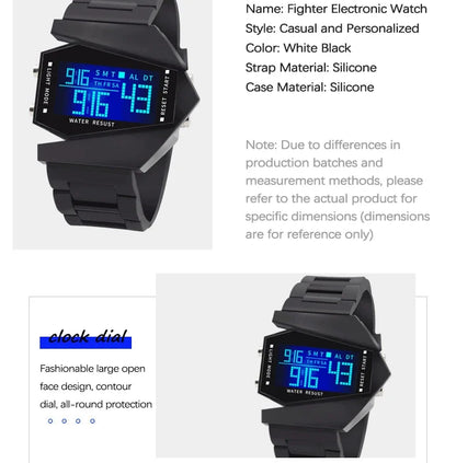 Digital Sports Watch - Multifunctional Fighter Jet Design With Alarm & Calendar - ZOOMNSTORE